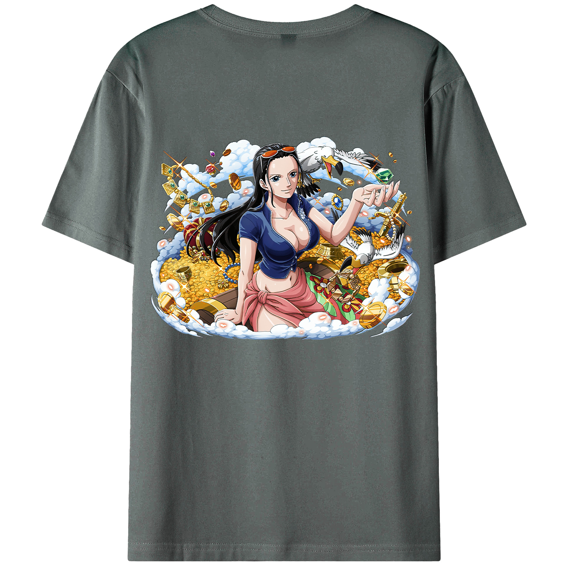 ワンピース ニコ・ロビン ONE PIECE Nico Robin 綿100％ メンズ半袖Tシャツ（バックプリント） 通気性